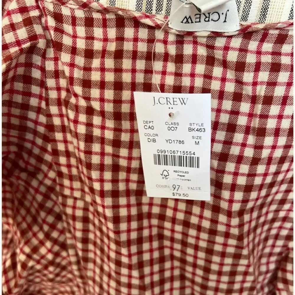 J CREW FACTORY | Dusty Ivory Brick Red | FLANNEL SQUARENECK RUFFLE TOP - Picture 11 of 11